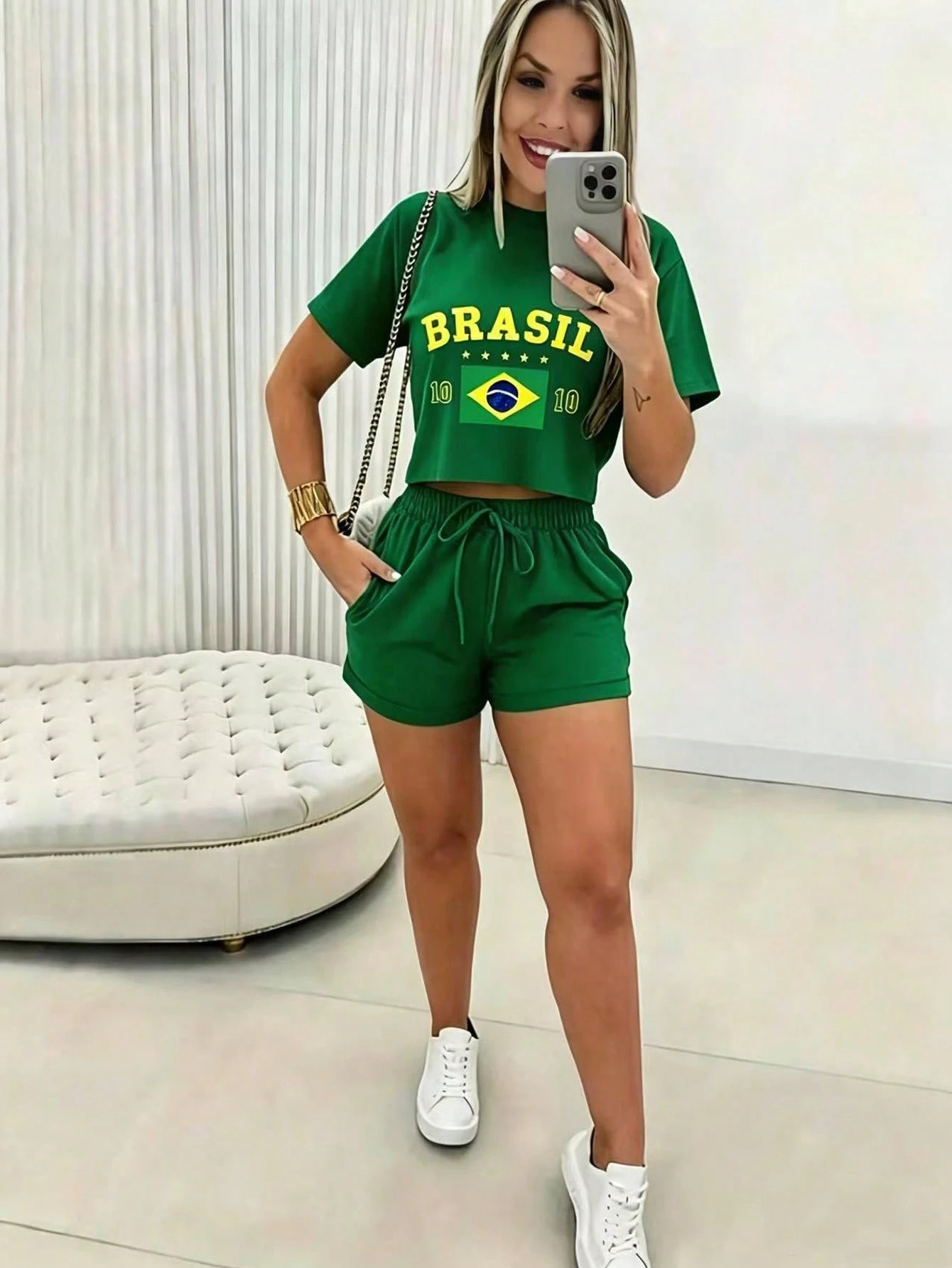 T-Shirts - 2026 Damen Kurzarm-Set Brasilianischer Print T-Shirt-Set