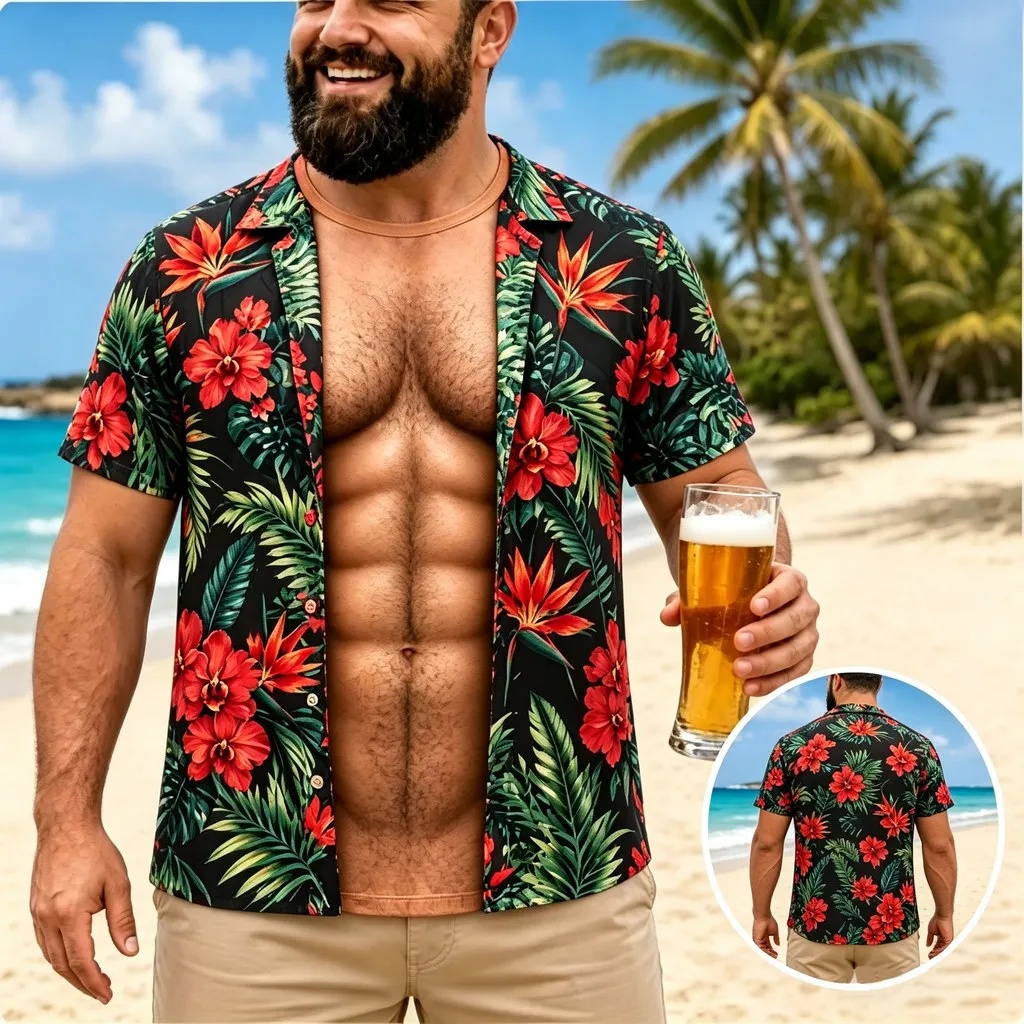 Vintage Hawaiian Floral Shirt - Neues Herren-Hawaiihemd mit kurzen Ärmeln, Reverskragen