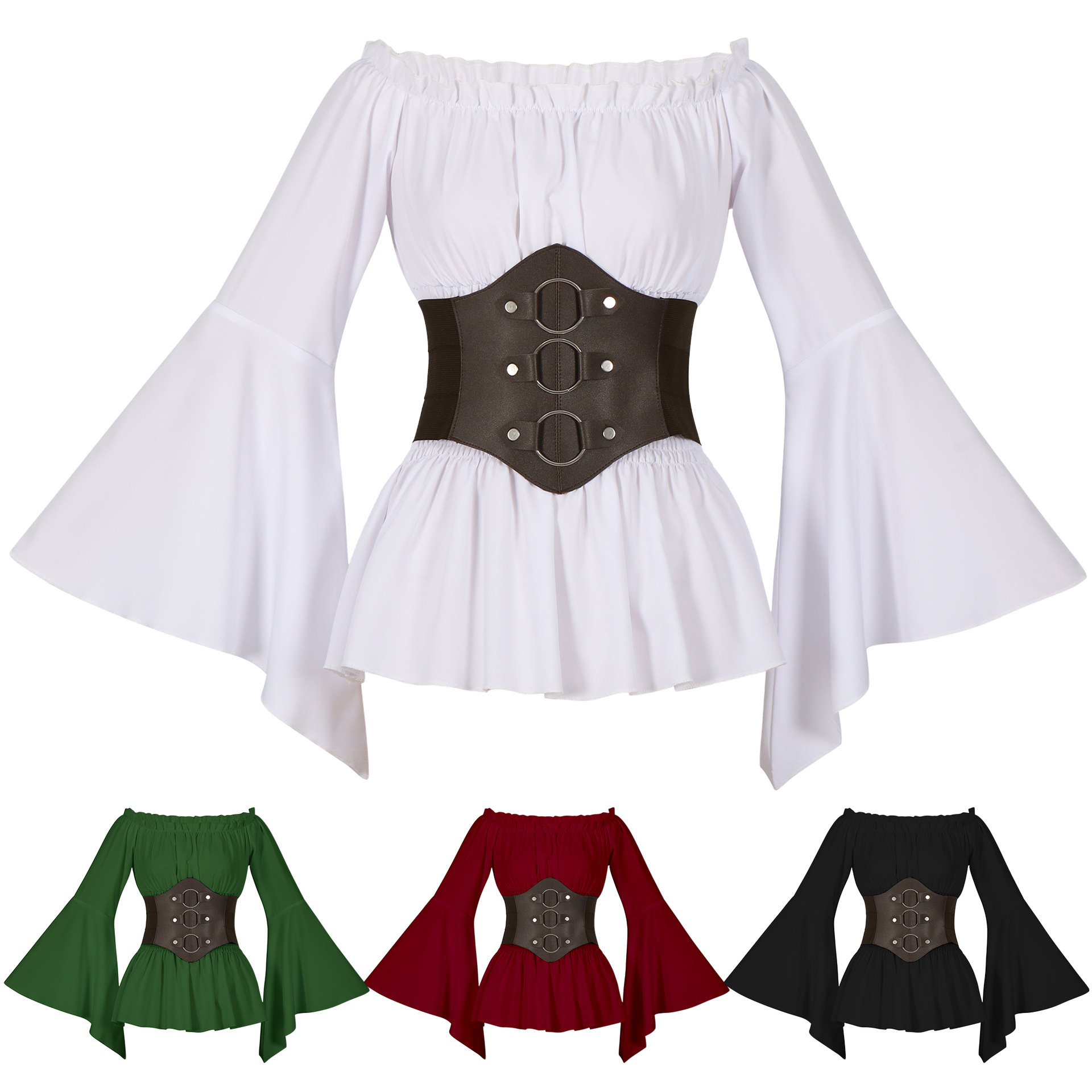 Shirts - Mittelalterliches viktorianisches Piratenhemd, schulterfreie Retro-Freizeitbluse, lange