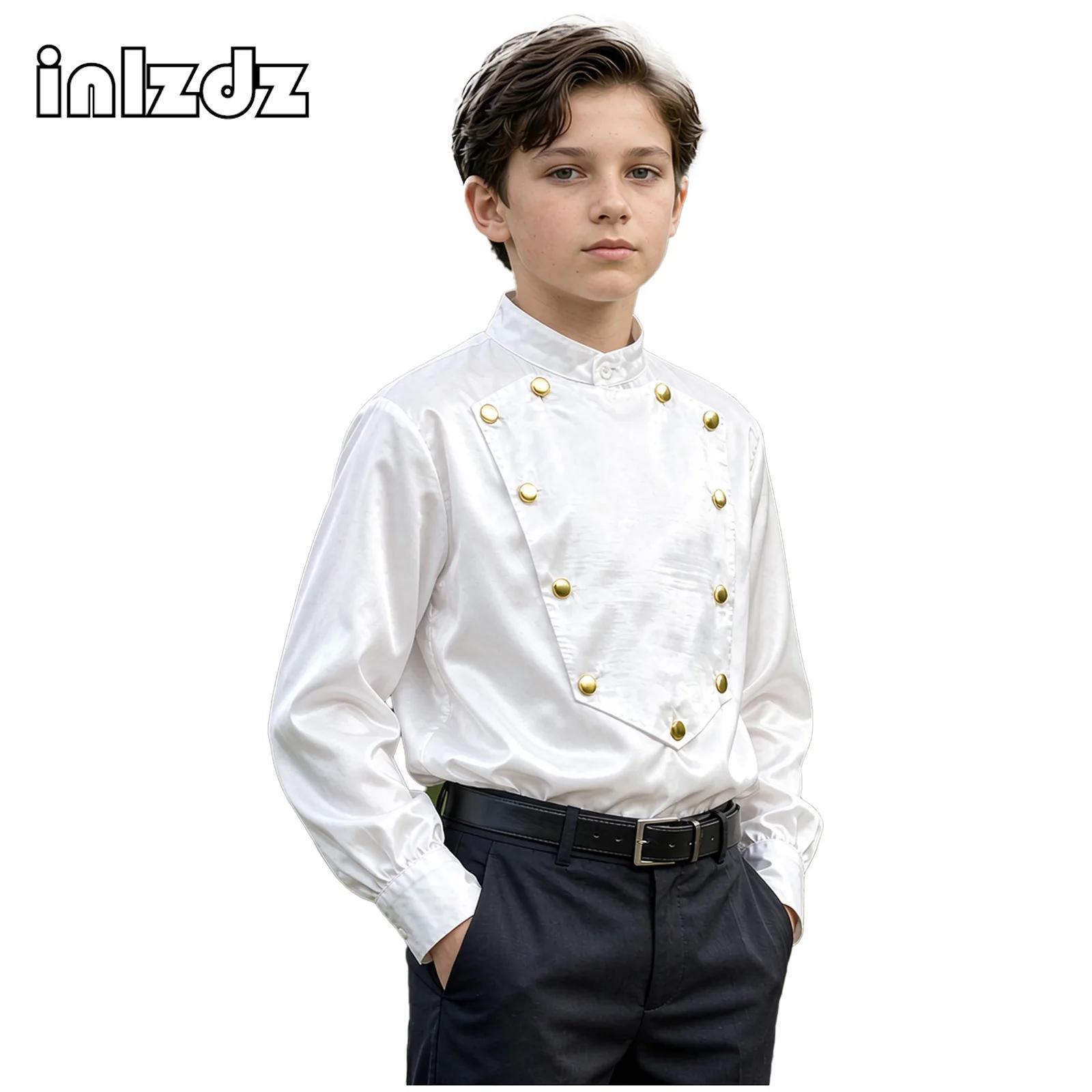 Shirts - Mittelalterliches Renaissance-Vintage-Satinhemd für Jungen, Halloween-Vampir-Cosplay-Kostüm, viktorianisches